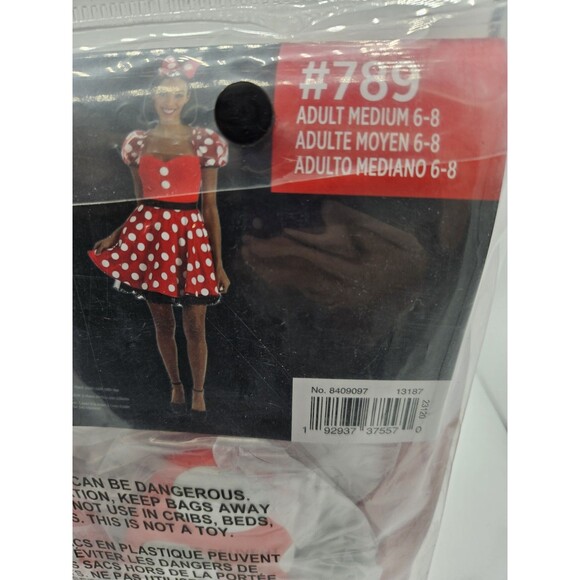 New Disney Minnie Mouse Adult Medium 6-8 Costume Halloween Cosplay Dress Ears - Picture 6 of 6